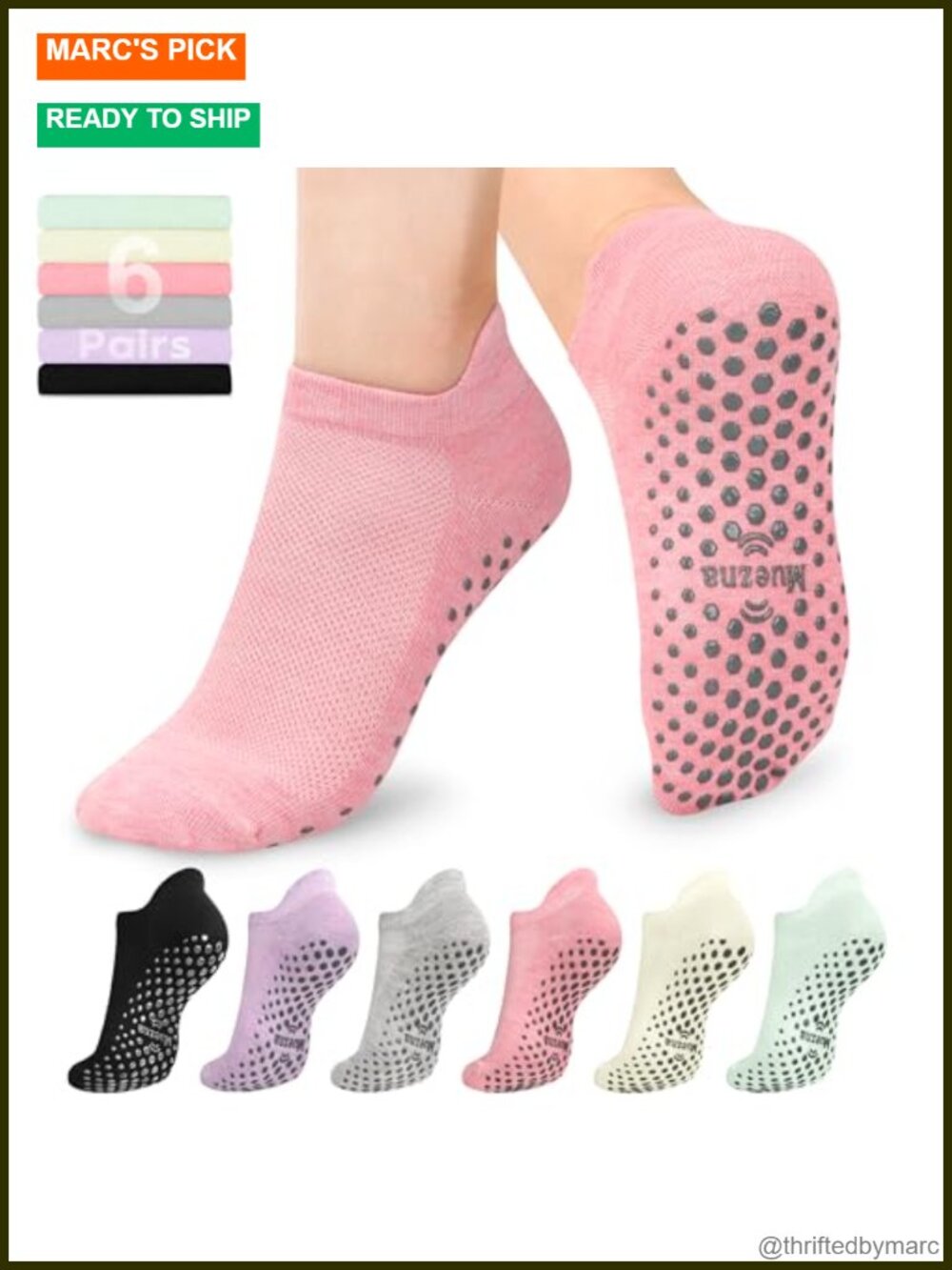 6 Pairs Non Slip Yoga Grip Socks for Pilates Barre Hospital